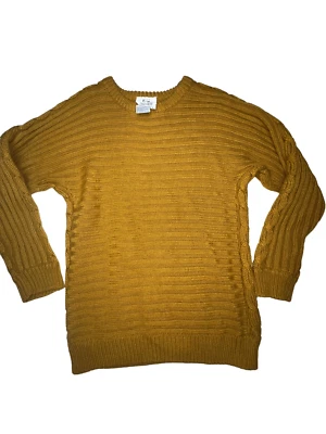 Vintage Together! Pullover manga larga mezcla de lana dorado mostaza rollo acanalado cuello crudo Foto 1 de 4