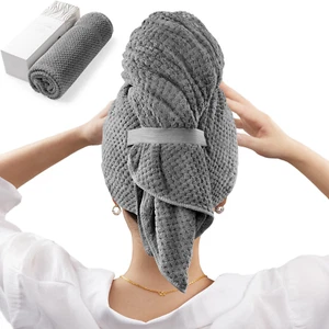 Large Microfiber Hair Towel Wrap for Women, Soft Hair Drying Towel with Elastic - Picture 1 of 12