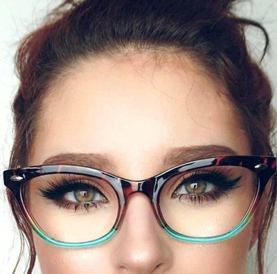 Ojo de Gato "Ombre" Mujer Anteojos Tortuga Dos Tonos Gradiente Sombreado GAFAS Lente Azul Foto 1 de 4