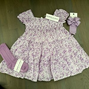 NWT Janie and Jack girl 3-piece lavender floral SPRING dress socks SET 12 18 24