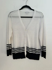 Liz Claiborne Women's Black & White Preppy Button Front Cardigan Sweater Large - Picture 1 of 9