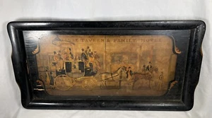 Antique Tray By Cross London Scene~Horse Tavern Made In Rochester Ny USA 11x22” - Picture 1 of 24