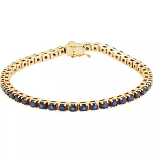 Pulsera de tenis de zafiro azul genuino de 7" en oro amarillo 14K - Imagen 1 de 3