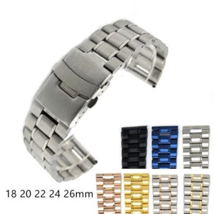 Neu 18 20 22 24 26 mm Edelstahl Metall Armband Massiv Uhr Band Armband - Bild 1 von 14