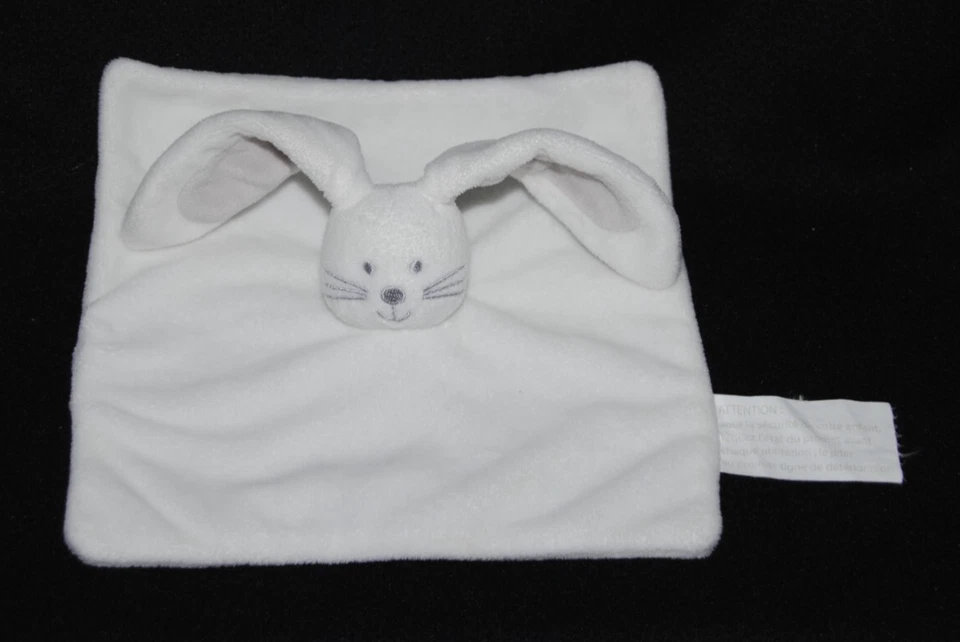 Doudou plat lapin KIMBALOO BRIOCHE La Halle blanc moustaches oreilles gris TTBE - Photo 1/1