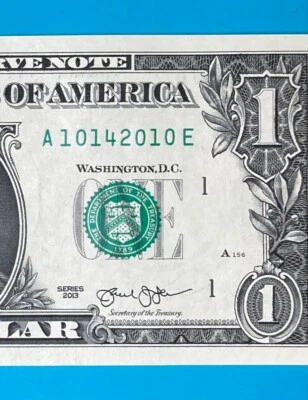 October 14, 2010 : A 10142010 E BIRTHDAY Note $1 One Dollar Bill *UNC* - Image 1 of 3
