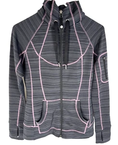 Athleta Striped Strength Hoodie Jacket Charcoal Gray Heather SIZE S - Picture 1 of 5
