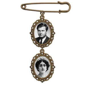 Wedding Boutonniere Bronze Gold Oval Double Cascading Bouquet Charm Pin Photo... - Picture 1 of 2