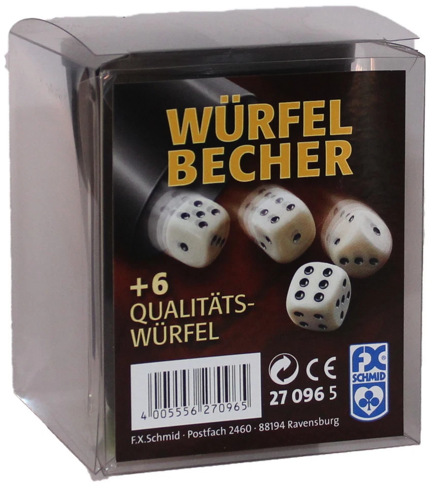 Ravensburger FX Schmid schwarzer Würfelbecher mit 6 Würfeln 27096