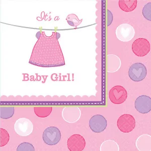 IT'S A BABY GIRL pink lunch dinner PAPER NAPKINS baby shower gender reveal 16pcs - Picture 1 of 1