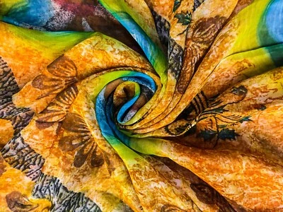 Georgette Gasa 5 yardas Sari Estampado Pura Seda Sari Telas Recicladas PGS1705 Foto 1 de 4