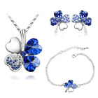3 pièces/ensemble boucles d'oreilles cœur fleur porte-bonheur bleu tendance collier bracelet ensembles de bijoux