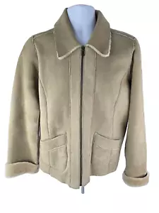 Isabella Bird Reversible Suede Sheepskin Shearling Full Zip Bomber Jacket M - Picture 1 of 21