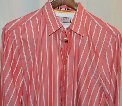 Дизайнерский - розовый - в полоску стильный мужской изысканный платье рубашка  - Изображение 1 из 4