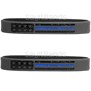 Dos (2) Pulseras Vintage Bandera Delgada Línea AZUL - Pulseras de Concientización con Banda Policial - Imagen 1 de 5