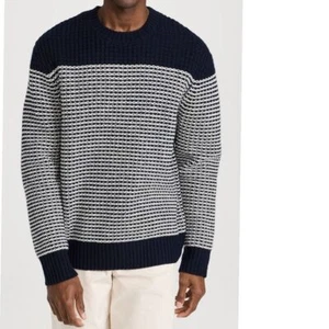 rag & bone Ernie Stripe Crew Sweater men's small 100% wool navy ep - Picture 1 of 10