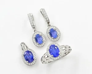 6x8 MM Natural Tanzanite Jewelry Set December Birthstone 925 Sterling Silver - Picture 1 of 5