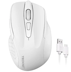 Tecknet Rechargeable Wireless Mouse-White USB Silent Click Adjustable DPI 4800 - Picture 1 of 10