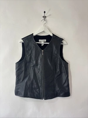 Valerie Stevens 100% Leather Full Zip Wool Blend Vest Womens Size Medium - Image 1 of 4