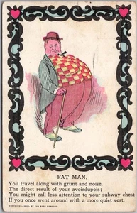 Postal de cómic vintage de vinagre de San Valentín de 1913 "FAT MAN" / The Rose Company - Imagen 1 de 2
