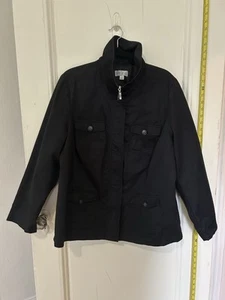 Black 100% Cotton Jacket Pockets Silver Zipper Women’s Plus Size 1X - Picture 1 of 8