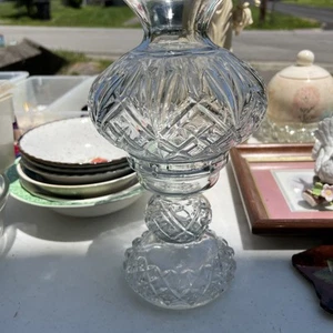 Vintage Cut Crystal Hurricane Lamp 2 Piece Candle Holder - Picture 1 of 6