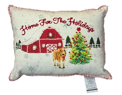 Pioneer Woman HOME FOR THE HOLIDAYS Christmas Cow Barn Gingham Throw Pillow - Image 1 of 4
