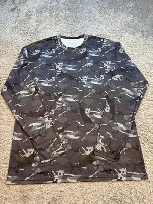 AFTCO 衬衫男式 2XL AFtech 长袖黑色迷彩性能钓鱼圆领 — 第 1/4 张图片