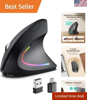 Silent Ergonomic Wireless Mouse - 6 Buttons, Vertical Design, Bluetooth & USB-C - Image 1 of 4