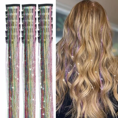 18x Extensiones de Clip de Oropel para Cabello 20 Pulgadas Colorido Brillante Brillo Set para Niñas Foto 1 de 4