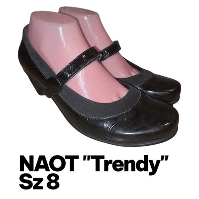 NAOT TRENDY Sz 8 Black Patent Leather Maryjane Heel Shoes Academia Goth Witchy - Image 1 of 4