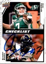 Cody Fajardo Signed 2020 Upper Deck CFL Football card Saskatchewan Roughriders
