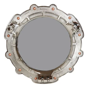 Polished Aluminum Nautical Marine Round Ship Porthole Folding Wall Mirror 14.5"D - Picture 1 of 10
