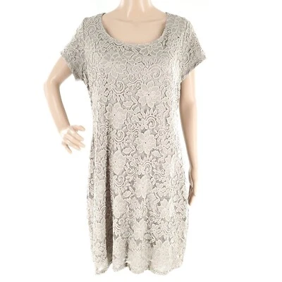 Tiana B. Women Dress Lace Knee Length Short Sleeves Taupe Brown Gray XL - NWT - Image 1 of 4