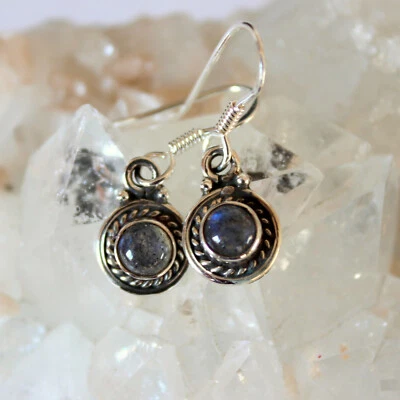 Labradorit Ohrhänger 925 Silber Ohrschmuck Blau-Schimmer Ohrringe Damen Geschenk - Bild 1 von 2