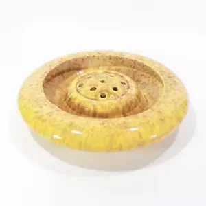 Vintage Mid Century Pates Australian Pottery Yellow Float Bowl & Flower Frog - Picture 1 of 16