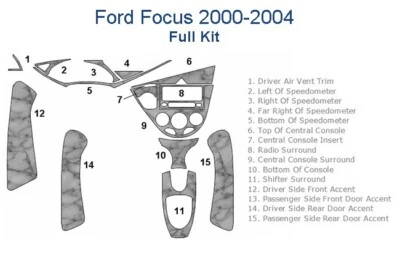 KIT DE MOLDURAS DE TABLERO INTERIOR PARA FORD FOCUS 2000 2001 2002 ACABADO NOGAL BURLWOOD Foto 1 de 4