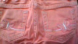 Embroidered Butterflies! Orange Oshkosh Size 4 Denim Capris Adj Waist SO CUTE! - Picture 1 of 20