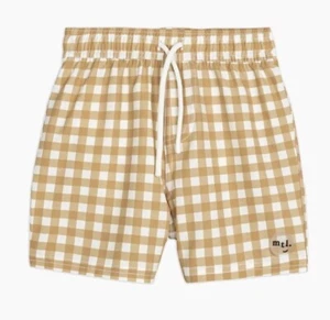 NWT Miles The Label Boys' Gingham Drawstring Swim Trunks Size 5 Camel - Picture 1 of 5