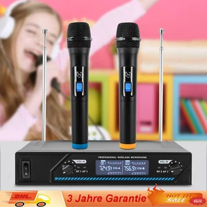 Funkmikrofon Wireless Microphone Mikrofon Set 2 Kanal UHF Hand Mikrofon LED DHL - Bild 1 von 22