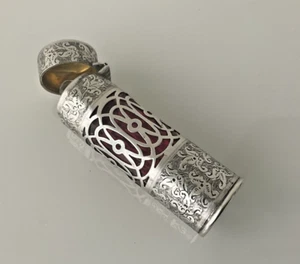 Antiker Duftflakon aus Silber und Cranberryglas viktorianisch  - Bild 1 von 11
