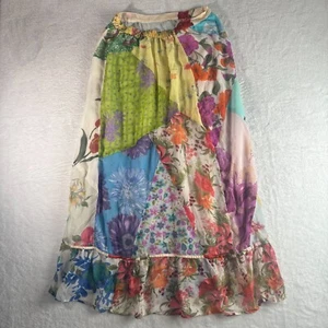 Sacred Threads Chiffon Patchwork Ruffle Hem Beaded Button Front Skirt Womens S - Picture 1 of 12