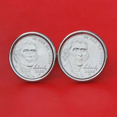 US 1942 ~ 2020 Jefferson Nickel 5 Cent Coin Silver Plated Cufflinks - Image 1 of 4