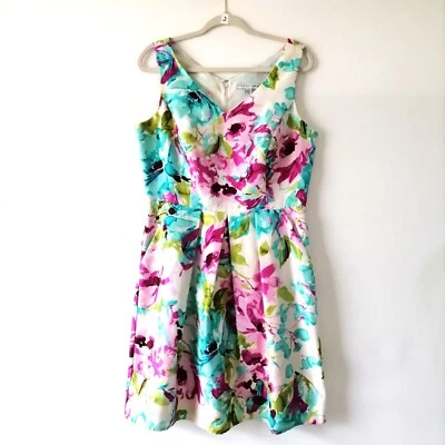Madison Leigh Womens Multicolor Sleeveless V Neck Floral Fit&Flare Dress Size 12 - Image 1 of 4