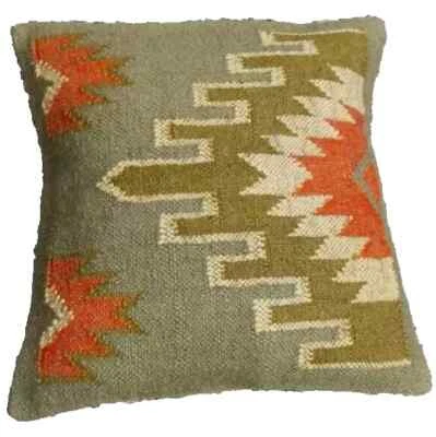 Pillow Case Jute Rug Kilim Handmade Indian Vintage Throw Cushion Cover 18x18" - Image 1 of 3