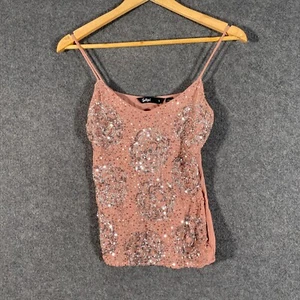 Sportsgirl Top Womens S Pink Cami Camisole Tank Beaded Lurex Sequin Disco Z231 - Picture 1 of 12