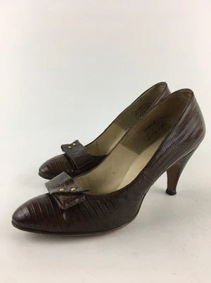 I Miller Vintage Woolf Brothers KC High Heel Pumps Brown Croc Leather size 6-7 - Image 1 of 4