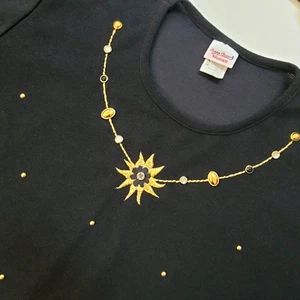 Vintage BOBBIE BROOKS WOMAN Sweater 22W 24W Long Sleeved Black Gold Embroidery - Picture 1 of 10