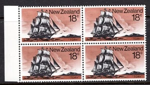New Zealand 1975 Historic Sailing Ships 18c Value R8/1 Extra Seagull Block MNH - Picture 1 of 1