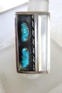 Vintage Zuni F PANTEAH Ring Turquoise Mother of Pearl 925 Sterling Silver Size 7 - Picture 1 of 4